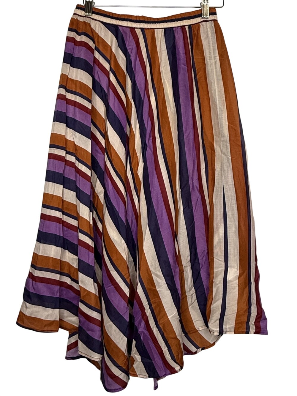 Xirena Sasha Stripe Skirt Small Multicolor Flare Midi Elastic Waist Cotton Silk